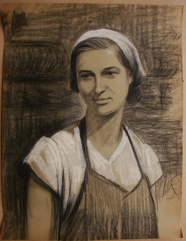 Ukrainian Soviet Painting portrait realism working woman girl 1950s