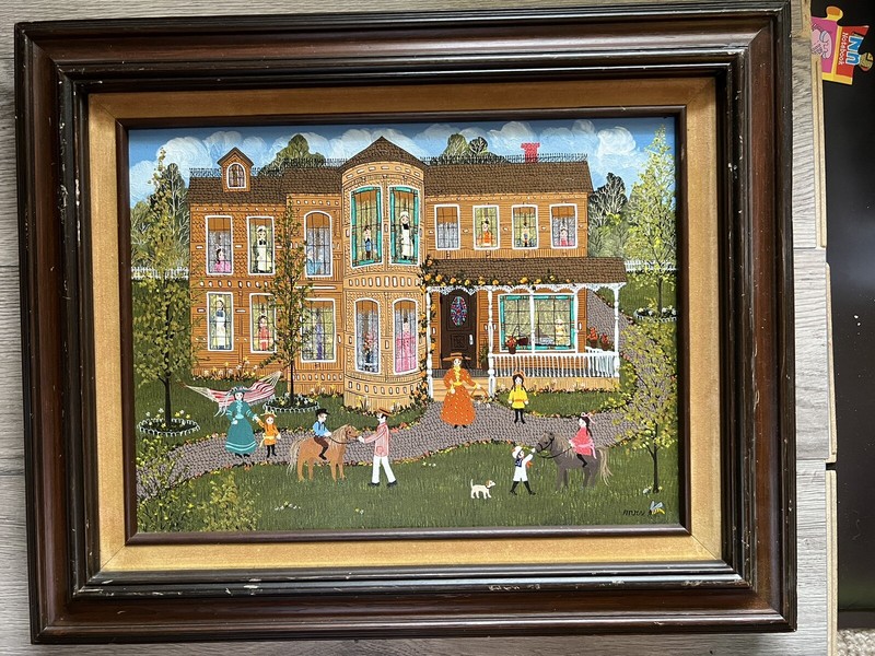 Original Ann Rugh Baker Mrs Bee Oil Painting Riding The New Ponies 12” X 16”