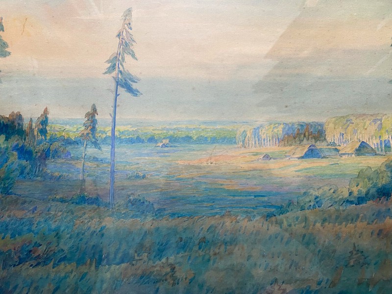 Aquarell Tannen Waldrand Lüneburger Heide Häuser Am Waldrand Abendstimmung gallery