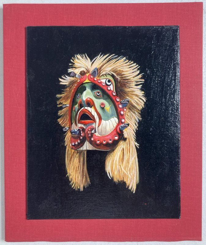 Vintage Original Miniature Painting Ceremonial Mask Inuit Native American Signed gallery