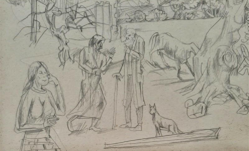 Gregoire Michonze (1902–1982), Pencil on Paper, Daily Life Scene , Signed gallery
