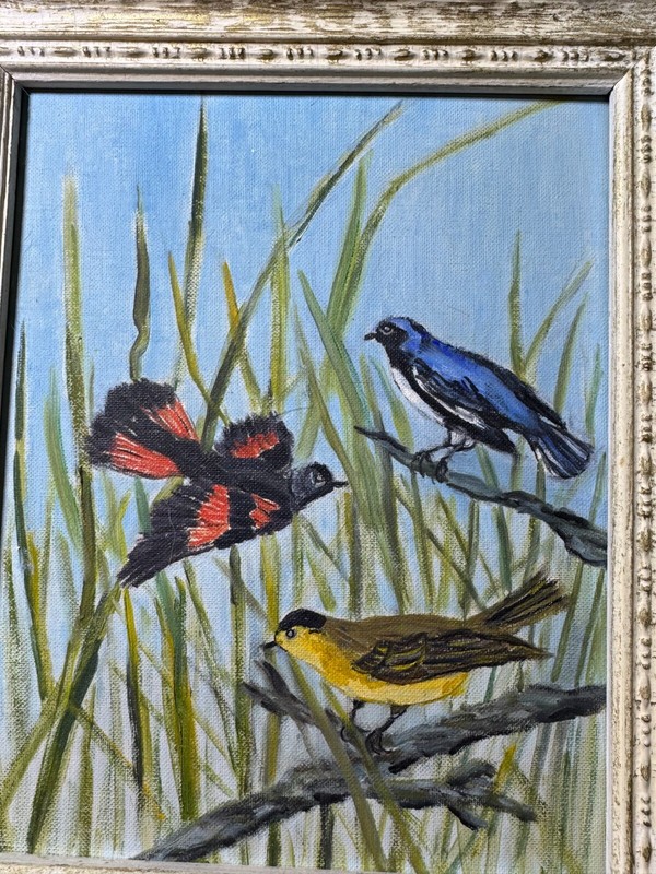 Angie Weiland 1963 "Warblers" Oil Painting - Framed And Signed gallery