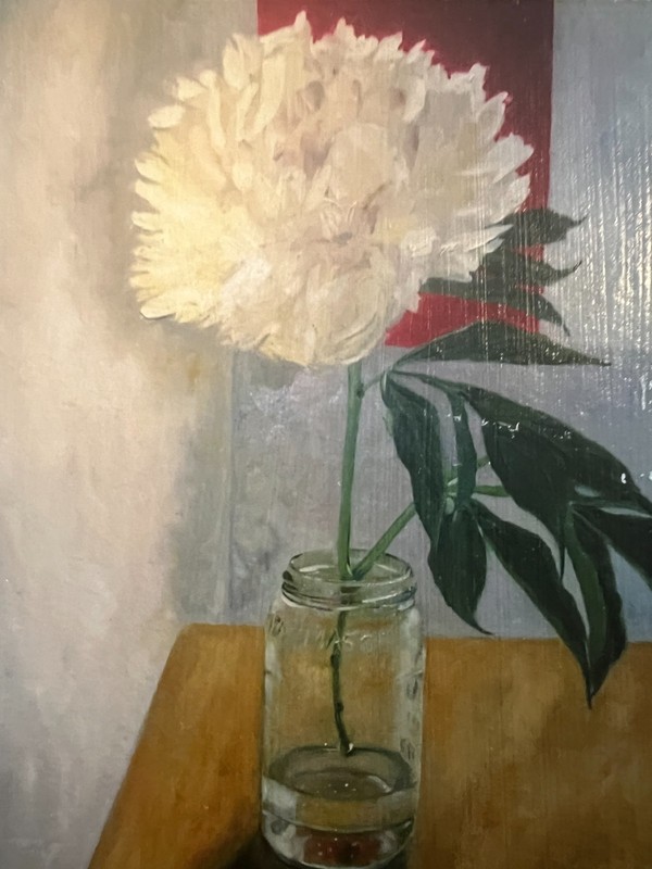 Julianne W Sterling Still Life Flower Painting on Wood Panel 6” Square Signed