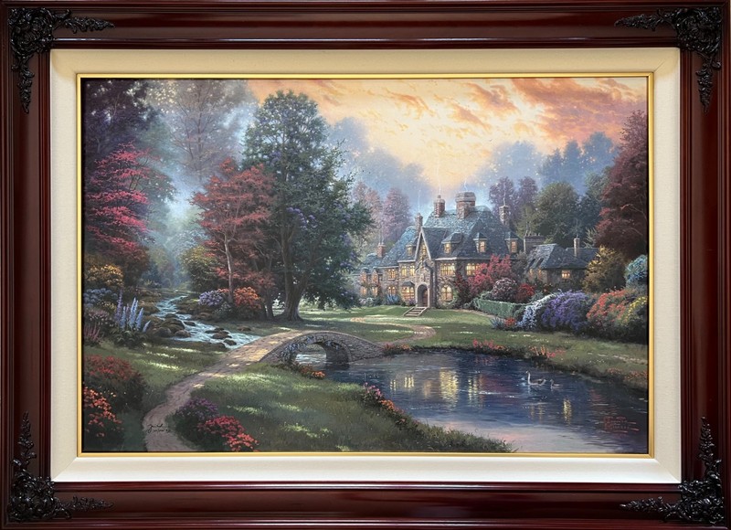 THOMAS KINKADE – LAKESIDE MANOR A/P 24″ X 36″ HE GICLEE CANVAS w/COA