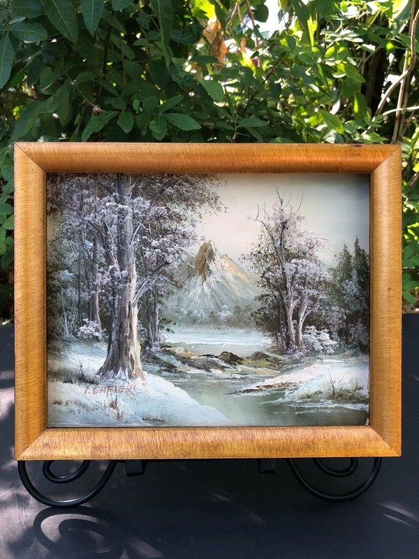 Vintage Irene CAFIERI Oil On Canvas Painting Excellent Condition Mountain Trees