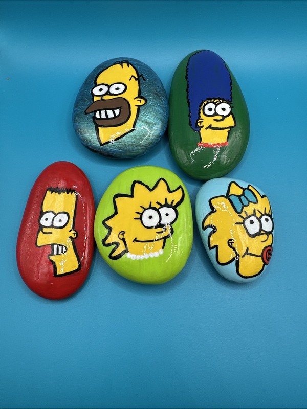 Hand Painted Rock Art The Simpsons Maggie Bart Homer Lisa Marge Rock Gift Every