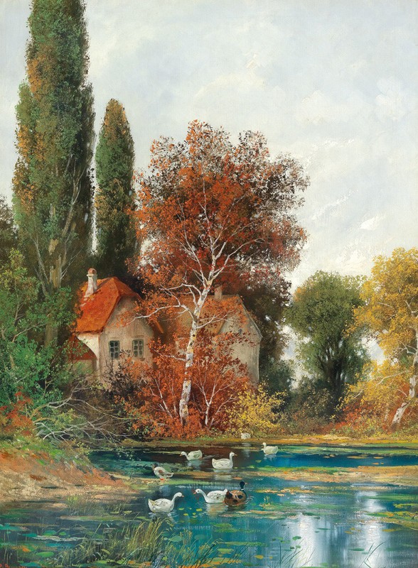 The Happy Landscape of Ducks in the Pond oil painting HD Printed on canvas L3566