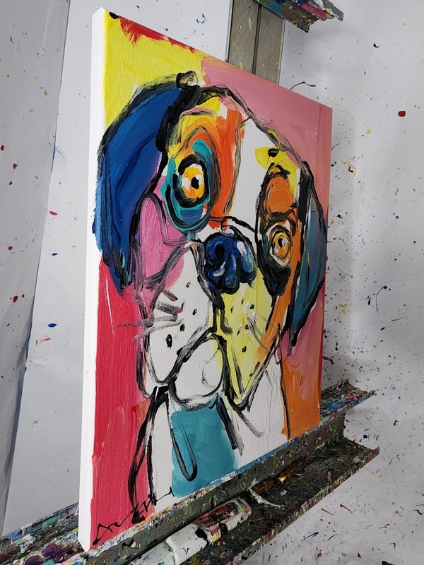 Aleph Hand Painted Animal Dog 11x14 Acrylic Painting Textured Wall Art Canvas gallery