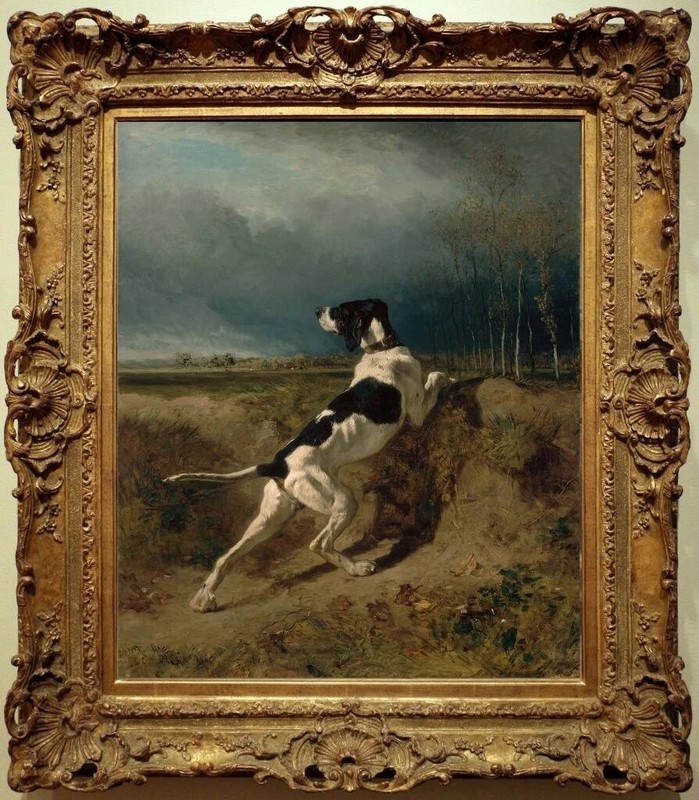 Vintage Oil Painting Dog Hunting Scene Antique Animal Canvas Wall Art Decor