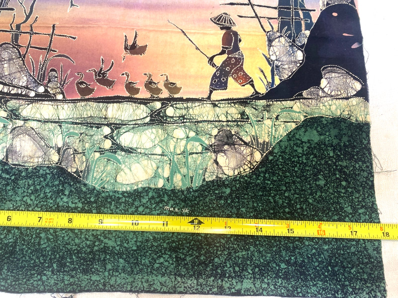 Batik Painting On Fabric Original Art Ducks Village Scene Signed gallery
