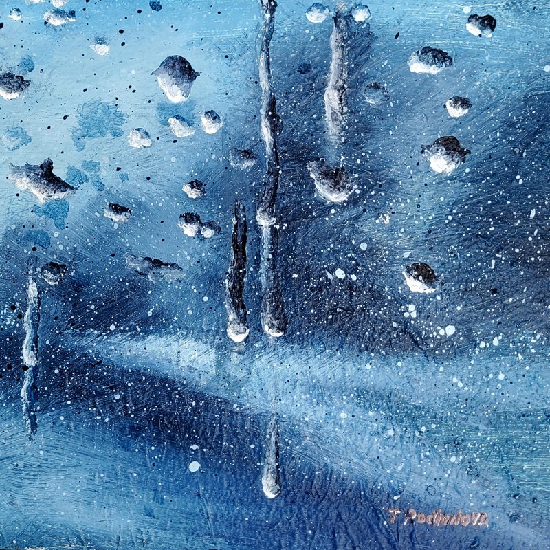 original acrylic painting Rain in the city New York on canvas panel 16x12 in gallery