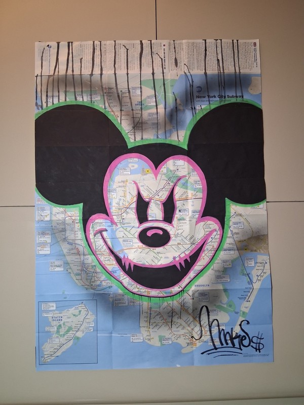 Evil Mickey Mouse Painted On NYC Subway Map – 23 x 34 Inches – Original