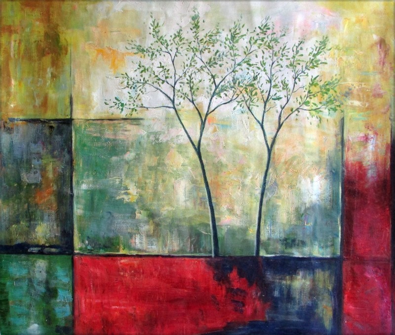 Trees in an Impression Background-5, Quality Hand Painted Oil Painting. 30x36in