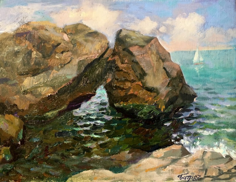 Oil Painting Among The Rocks Batrakov V. Unframed Original Home Decor nAAA2398