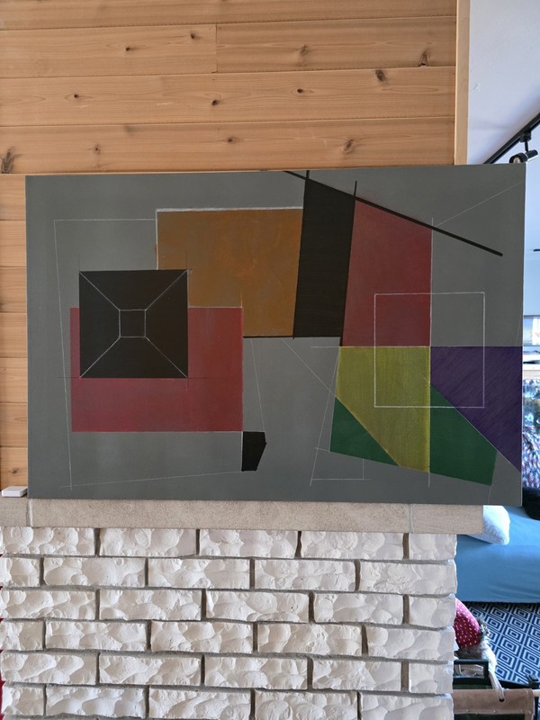 Abstract Expressionist Minimalism Painting Mid Century Modern Style, Signed.