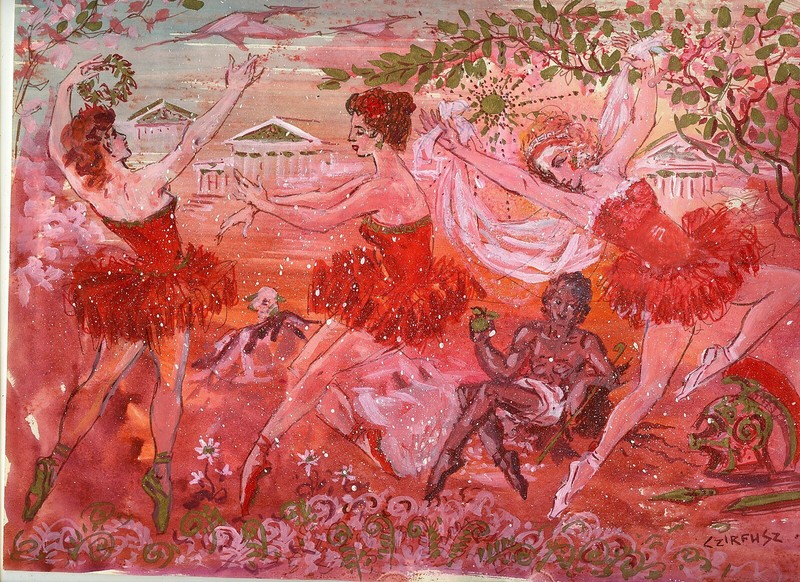 Ballet Dance, Original Watercolor by Sandor Czirfusz, Hungary, Canada