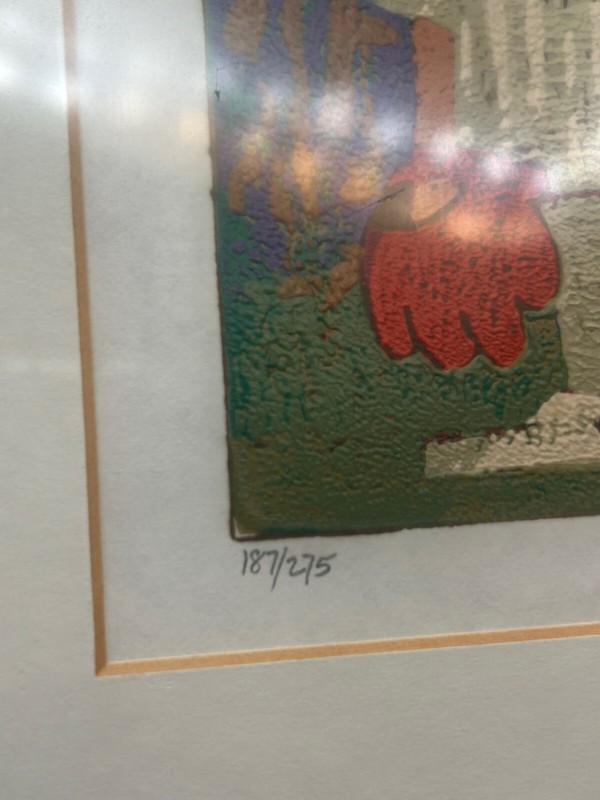 Vintage Modernist Al Robi Original Woodcut Baseball Boy Red Two Gloves Artwork gallery