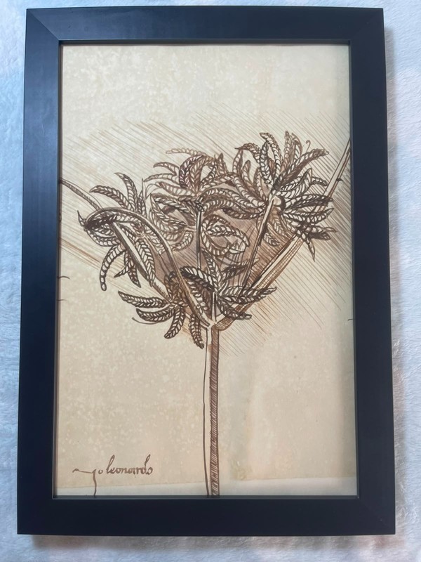 LEONARDO DA VINCI drawing framed on sealed and signed wood