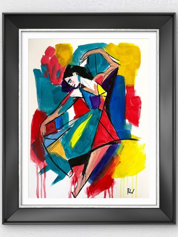 Original Expressionist 12×16 Painting Signed Paper Canvas Wall Art Dancer Study