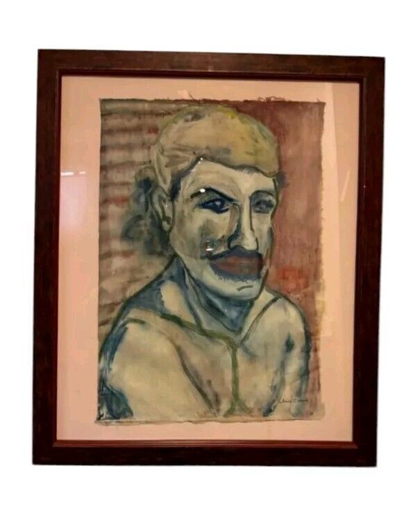 Vintage Watercolor Portrait of a Man – Signed by Claire T. Ward, Framed Original