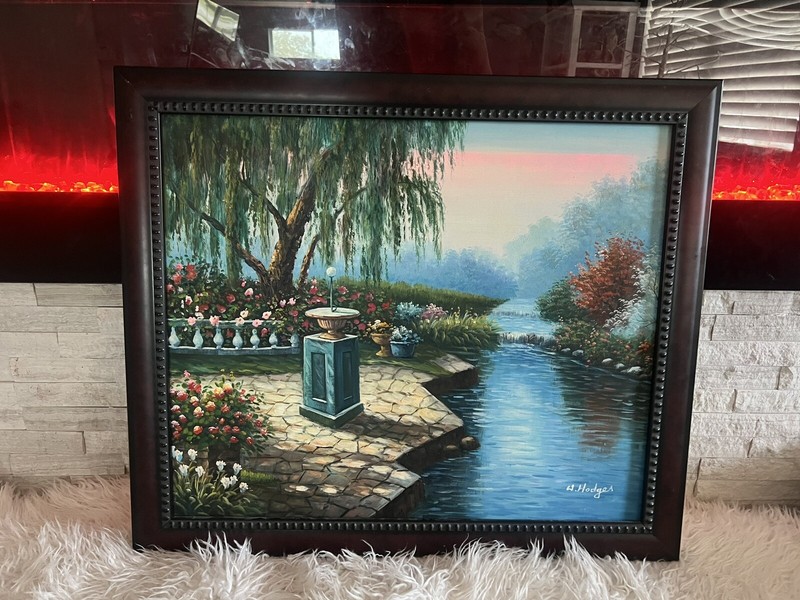 Original Signed W. Hodges Oil Painting Colorful Flowers 25 1/2” X 21 1/2”