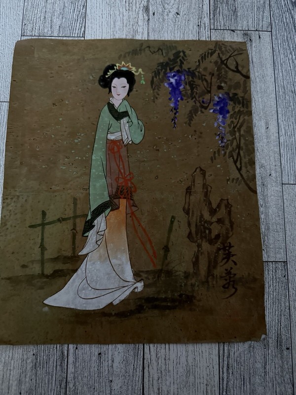 Vintage Japanese Or Chinese Art Oriental Shy Geisha Girl Painting Signed