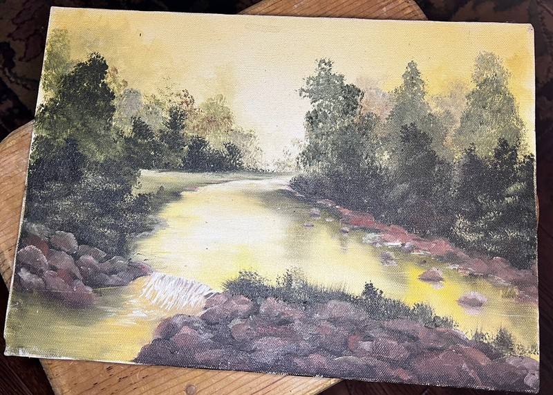 Relaxing River Side View at Sunset Original Oil Painting NOS