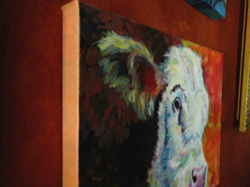 Acrylic painting of a cow on high quality canvas 20" x 16" x 1.5" gallery