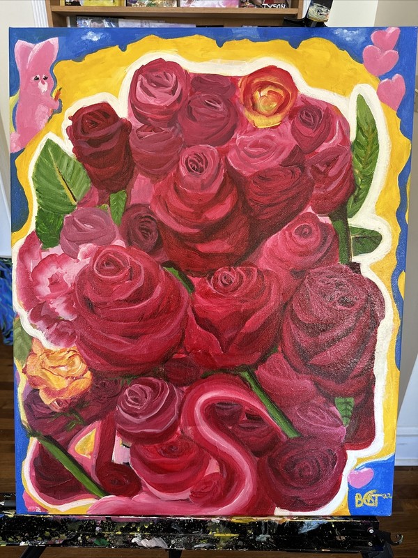 Red Rose Bouquet Large Acrylic Painting On Canvas gallery
