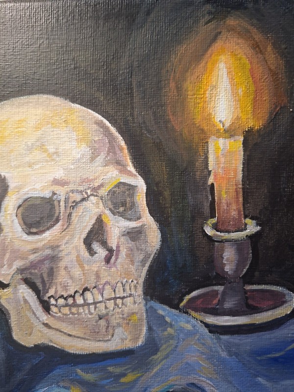 Original Impressionist 8x10 Skull Acrylic Canvas Signed Warm Earth Wall Art gallery