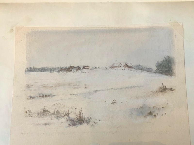 ::FRANZ EHMKE*1928-2018 DDR MALER °SCHNEELANDSCHAFT AUF WIESE MIT HÄUSERN LÜBARS