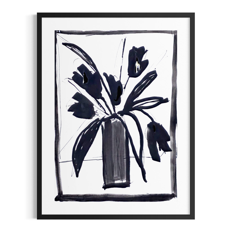 Original Abstract 9×12 Botainical Painting Minimalist Black White Home Decor Art