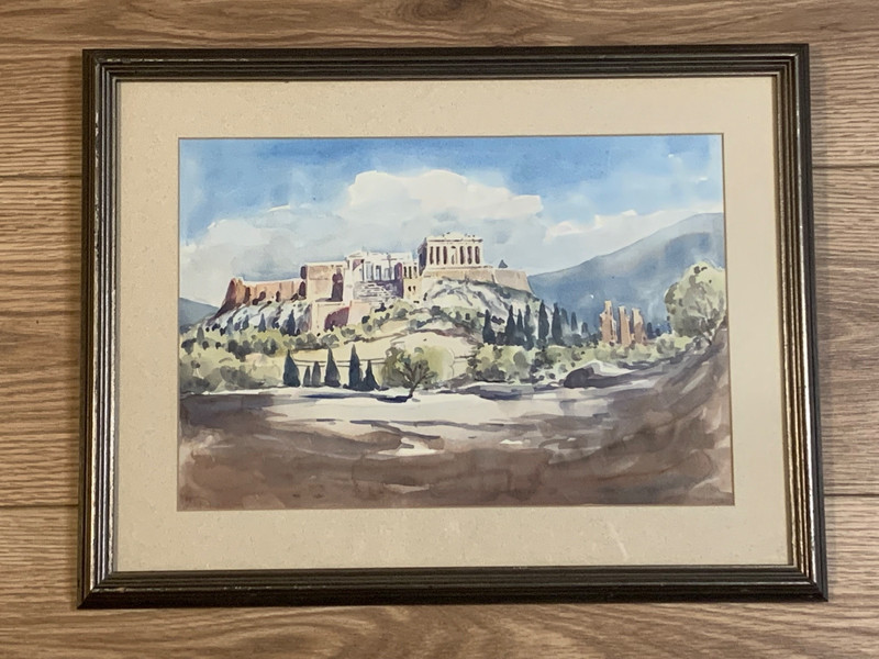 Original Watercolor Signed Brandy Acropolis Scene Professionally Framed Art