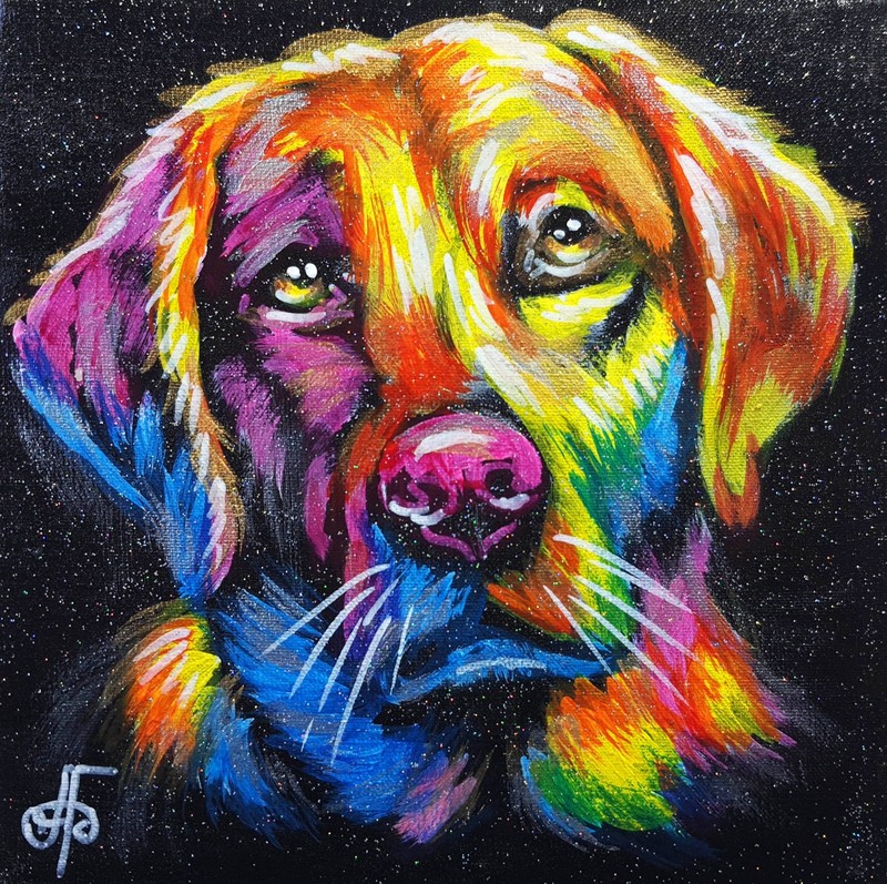 Original Acrylic Painting Rainbow Dog Portrait Canvas Wall Art Hand Painted Pet