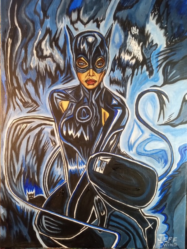 «Cat On The Prowl» Amazing Catwoman Painting By Jeff Ewing