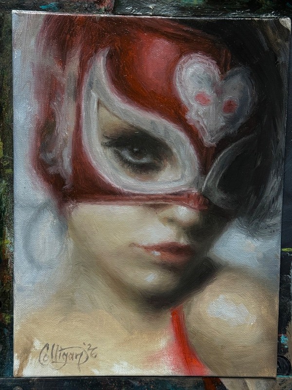 Original Oil Painting Masked Woman Portrait Contemporary Figurative Wall Art