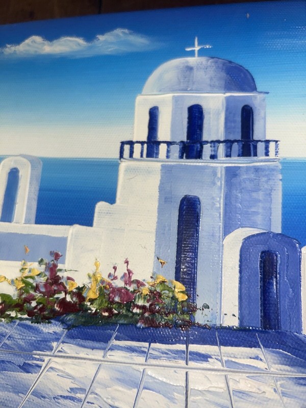 Modern Contemporary Greek Landscape Flowers Canvas 8”T 10”W Unsigned #2of3 gallery