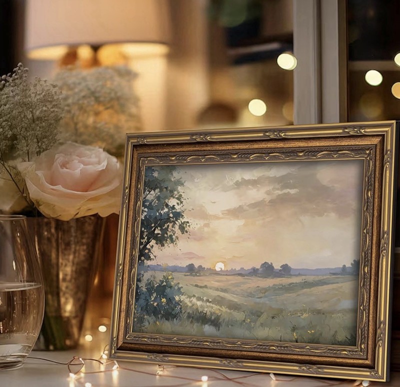 Vintage Gold Framed Wall Art Fall Sunset Landscape 9x11 Rustic Farmhouse Decor gallery