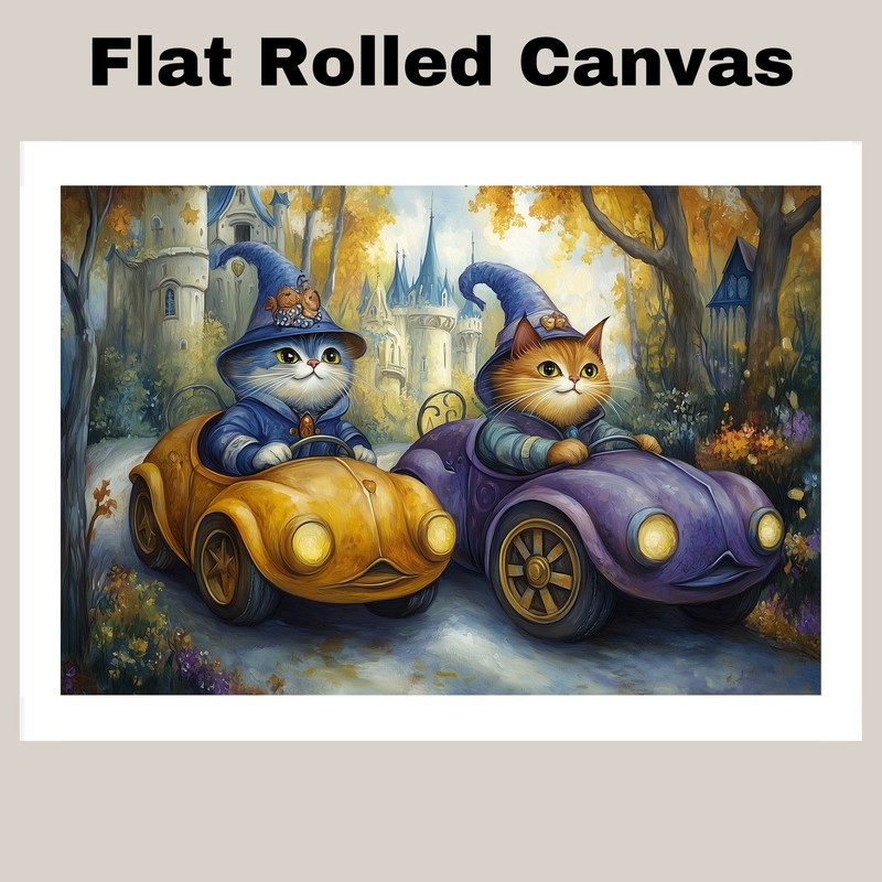 Whimsical Rabbits In Vintage Car Art Flat Rolled, Framed or Wrapped Canvas gallery