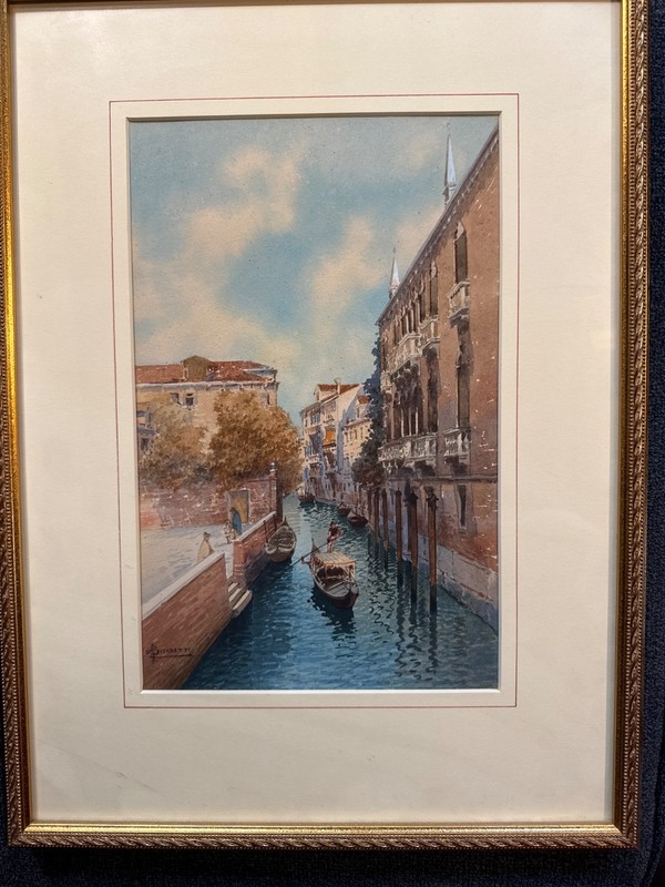 Signed Italian Artist ANDREA BIONDETTI Framed Watercolor of Venice Italy gallery