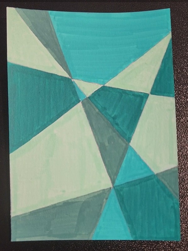 ACEO Original Acrylic Abstract Painting Teal Intersecting Shapes by Kiva