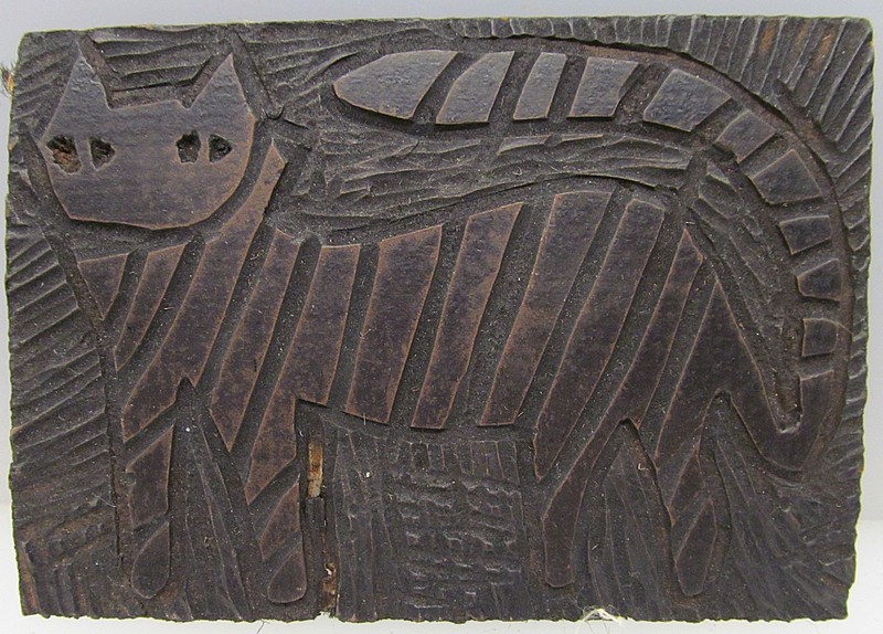 Cat Original Abstract Expression Linocut Printing Plate No.4