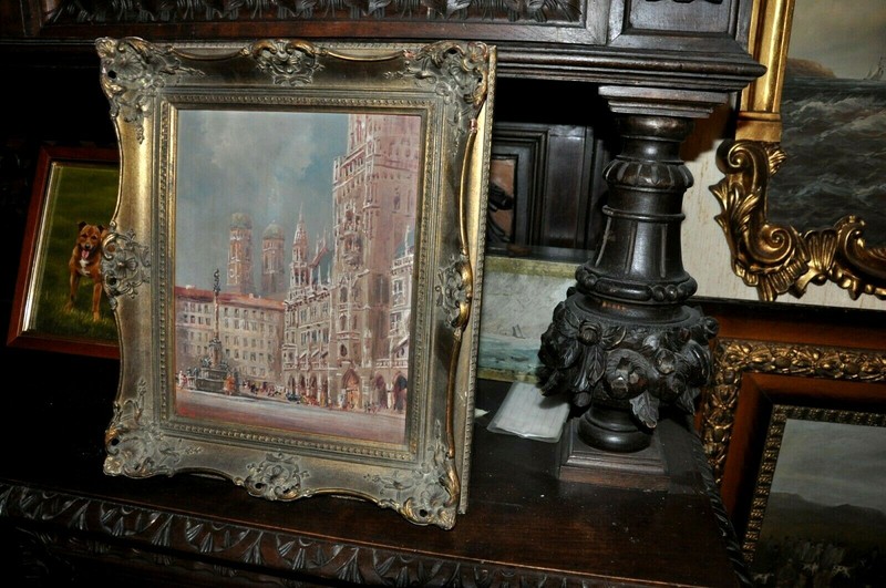 Antique Painting of the world renown Marien Platz in Munich Germany