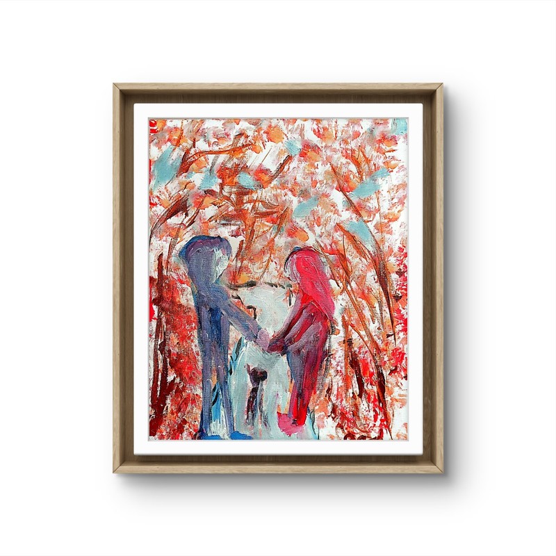 Under The Cherry Blossoms Colorful Neo Expressionist Original Wall Art 11x14 gallery