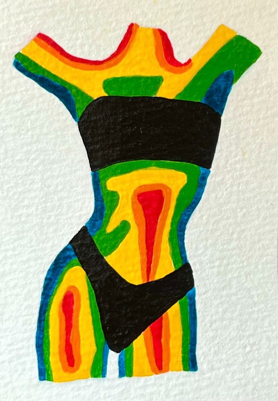 Original ACEO Painting, Colorful Female Silhouette, 2.5″ X 3.5″ Handmade Card
