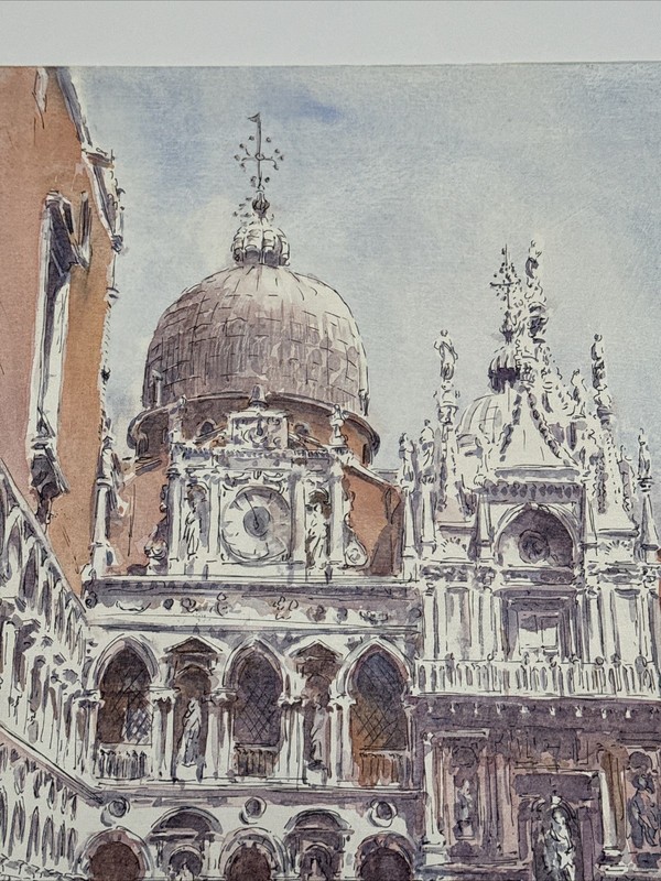 VENICE COURTYARD PAINTING ITALY ARCHITECTURE FAMOUS MAURICE SILBER LISTED 24" gallery
