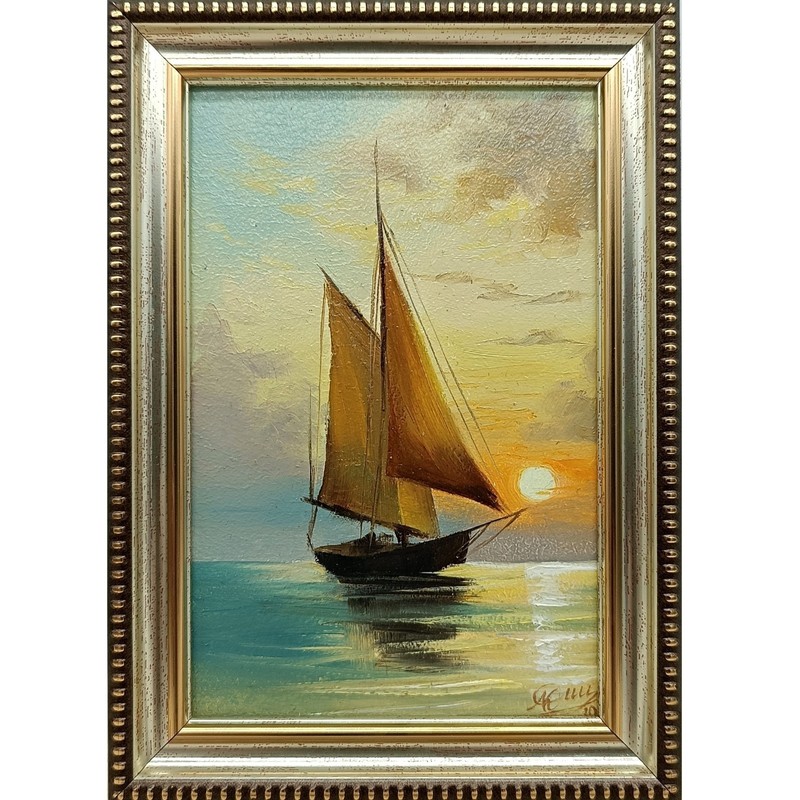 Seascape sailboat oil painting Original art Impressionism painting Boat 6×4