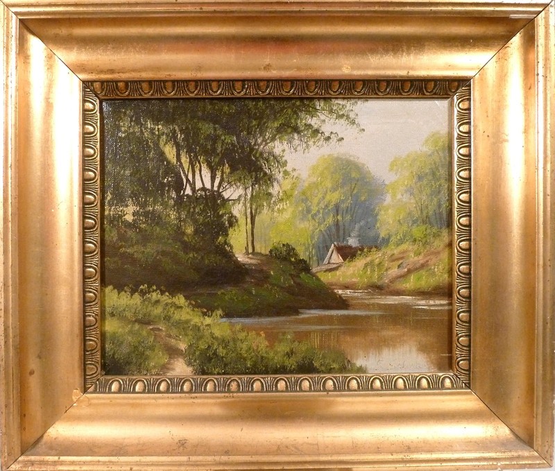 ERWIN SCHWARTZ! FOREST LANDSCAPE WITH COTTAGE AT THE STREAM