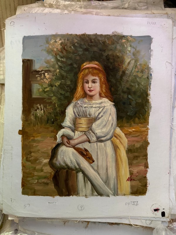 Vintage Victorian Style Girl Portrait with Rabbit Decorative Oil Painting Art