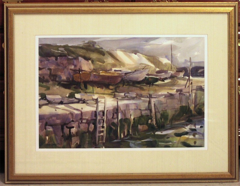 Original Betty Lou Schlemm Watercolor – Lane’s Cove with Boats on the Shelf